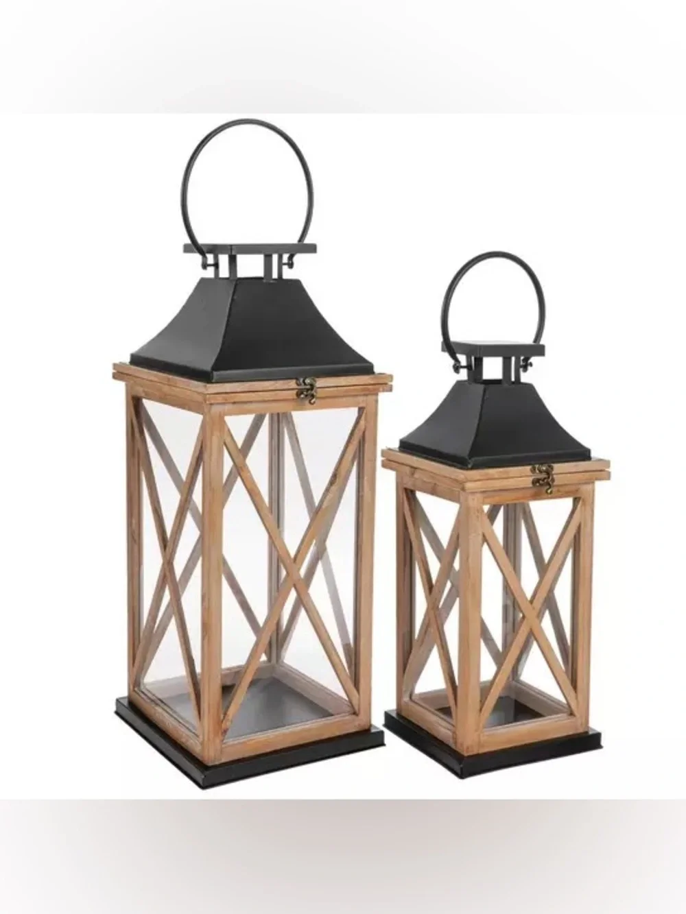 Whitewash Wood Lantern Set